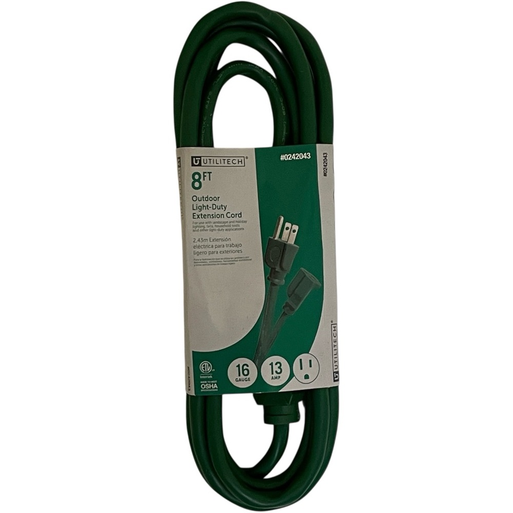 UTILITECH Extension Cord Outdoor Light-Duty 8 FT 16-Gauge 13-Amp
